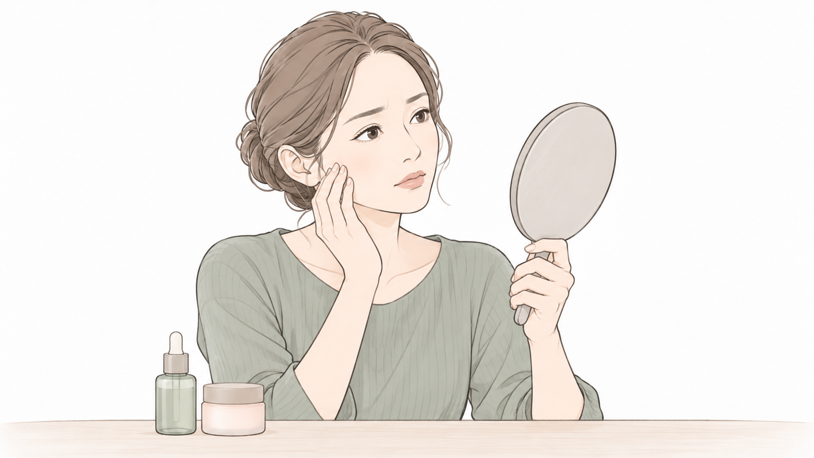 鏡を見ながら肌の変化を感じるイメージ